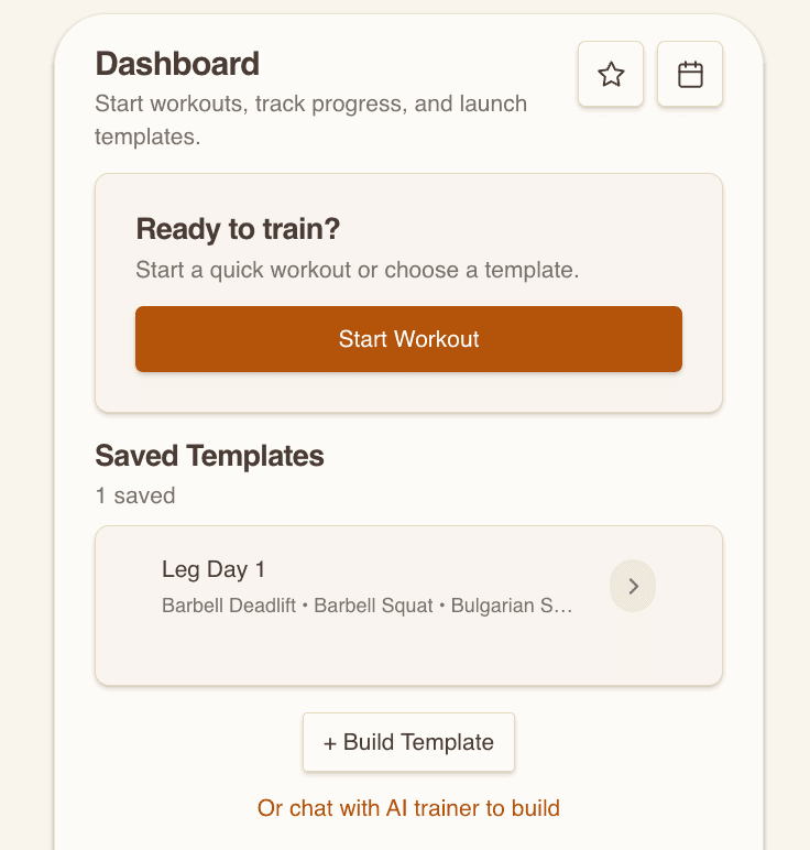 Dashboard with quick start and saved templates